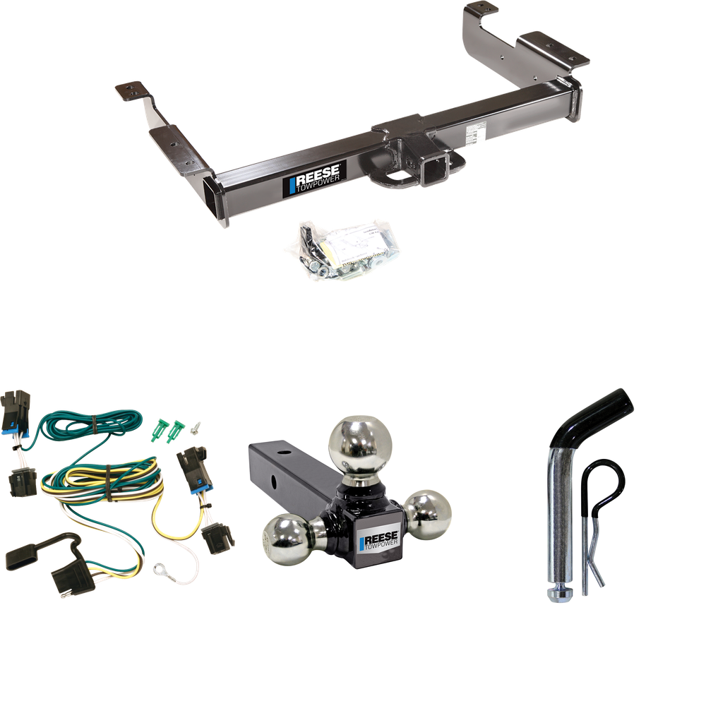 Fits 2003-2014 GMC Savana 1500 Trailer Hitch Tow PKG w/ 4-Flat Wiring Harness + Triple Ball Ball Mount 1-7/8" & 2" & 2-5/16" Trailer Balls + Pin/Clip By Reese Towpower