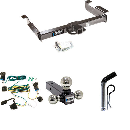 Fits 2003-2014 GMC Savana 1500 Trailer Hitch Tow PKG w/ 4-Flat Wiring Harness + Triple Ball Ball Mount 1-7/8" & 2" & 2-5/16" Trailer Balls + Pin/Clip By Reese Towpower