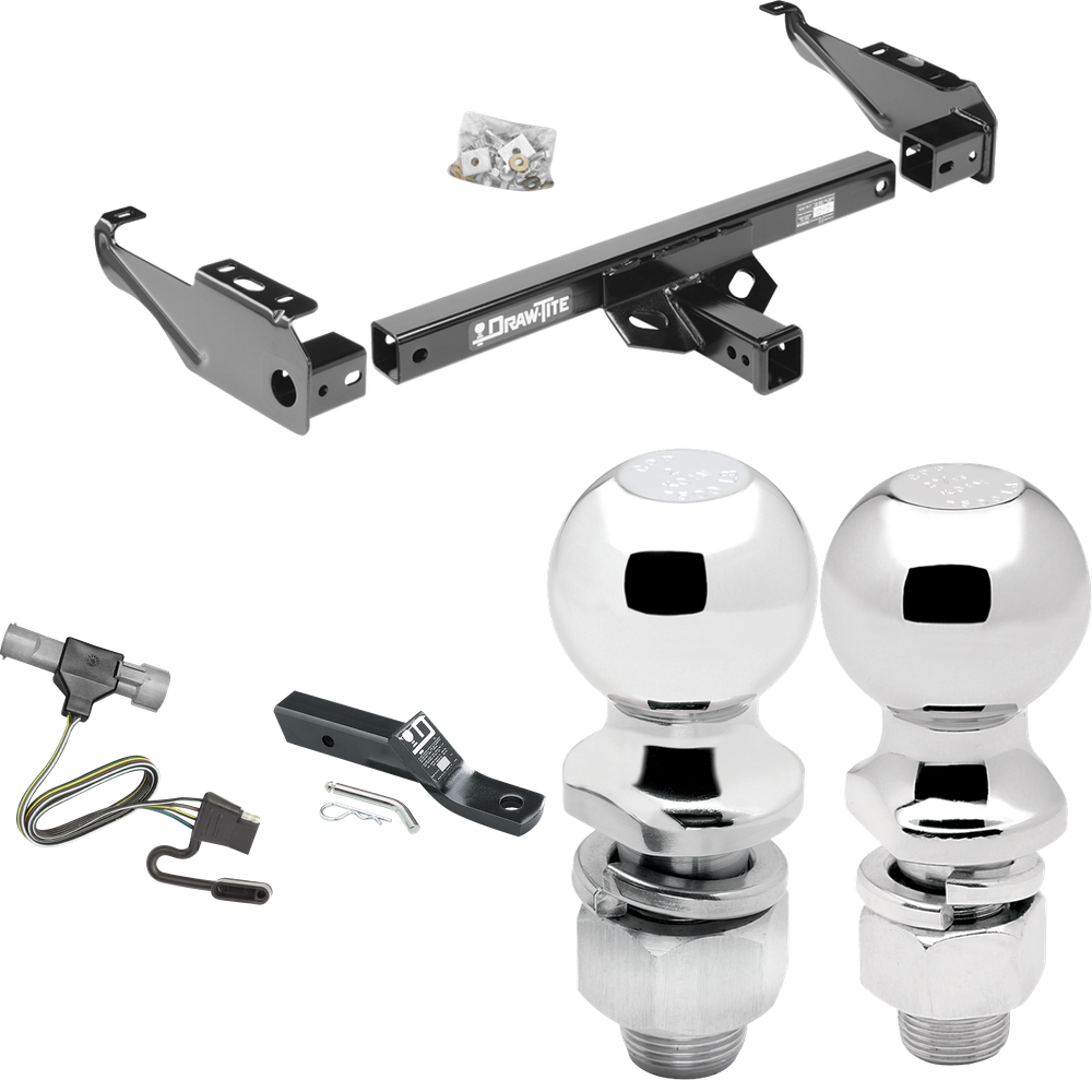 Fits 1987-1996 Ford F-350 Trailer Hitch Tow PKG w/ 4-Flat Wiring + Ball Mount w/ 2" Drop + 2" Ball + 2-5/16" Ball By Draw-Tite