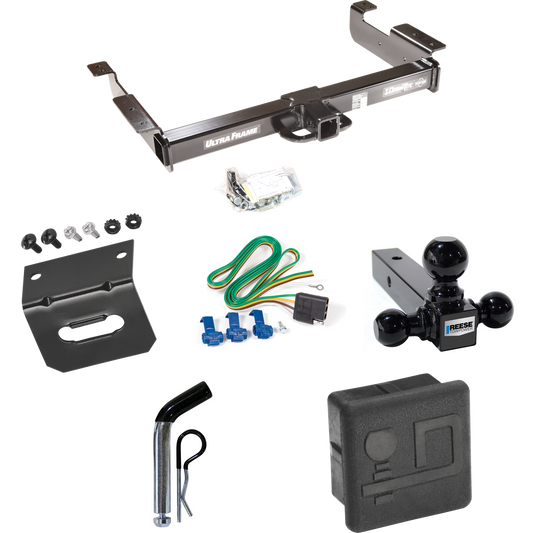 Fits 1996-1999 GMC Savana 1500 Trailer Hitch Tow PKG w/ 4-Flat Wiring Harness + Triple Ball Ball Mount 1-7/8" & 2" & 2-5/16" Trailer Balls + Pin/Clip + Hitch Cover + Wiring Bracket By Draw-Tite