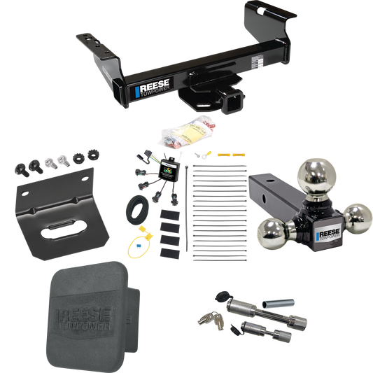 Fits 2007-2023 GMC Sierra 3500 HD Trailer Hitch Tow PKG w/ 4-Flat Zero Contact "No Splice" Wiring Harness + Triple Ball Ball Mount 1-7/8" & 2" & 2-5/16" Trailer Balls + Dual Hitch & Coupler Locks + Hitch Cover + Wiring Bracket (For Cab & Chassis, w/3