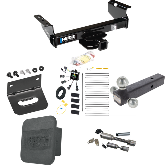 Fits 2007-2023 GMC Sierra 3500 HD Trailer Hitch Tow PKG w/ 4-Flat Zero Contact "No Splice" Wiring Harness + Triple Ball Ball Mount 1-7/8" & 2" & 2-5/16" Trailer Balls + Dual Hitch & Coupler Locks + Hitch Cover + Wiring Bracket (For Cab & Chassis, w/3