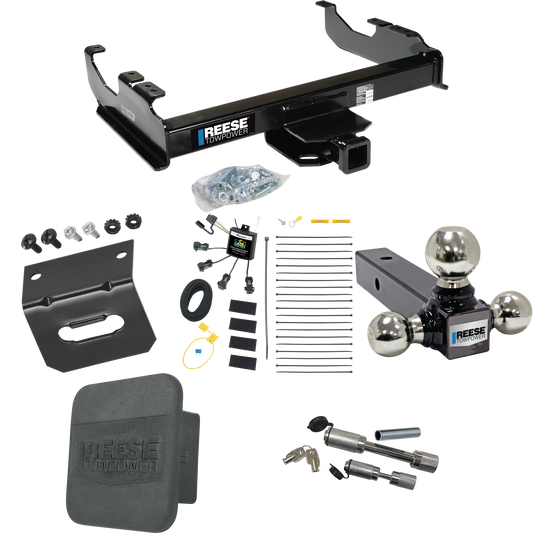 Fits 2007-2023 GMC Sierra 3500 HD Trailer Hitch Tow PKG w/ 4-Flat Zero Contact "No Splice" Wiring Harness + Triple Ball Ball Mount 1-7/8" & 2" & 2-5/16" Trailer Balls + Dual Hitch & Coupler Locks + Hitch Cover + Wiring Bracket (For Cab & Chassis, w/3