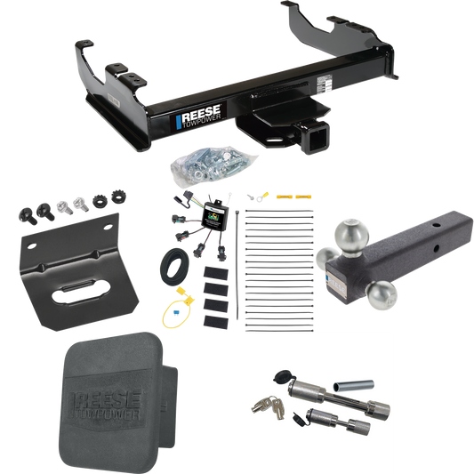 Fits 2007-2023 GMC Sierra 3500 HD Trailer Hitch Tow PKG w/ 4-Flat Zero Contact "No Splice" Wiring Harness + Triple Ball Ball Mount 1-7/8" & 2" & 2-5/16" Trailer Balls + Dual Hitch & Coupler Locks + Hitch Cover + Wiring Bracket (For Cab & Chassis, w/3