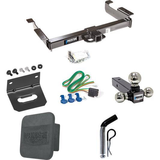 Fits 1996-1999 GMC Savana 2500 Trailer Hitch Tow PKG w/ 4-Flat Wiring Harness + Triple Ball Ball Mount 1-7/8" & 2" & 2-5/16" Trailer Balls + Pin/Clip + Hitch Cover + Wiring Bracket By Reese Towpower