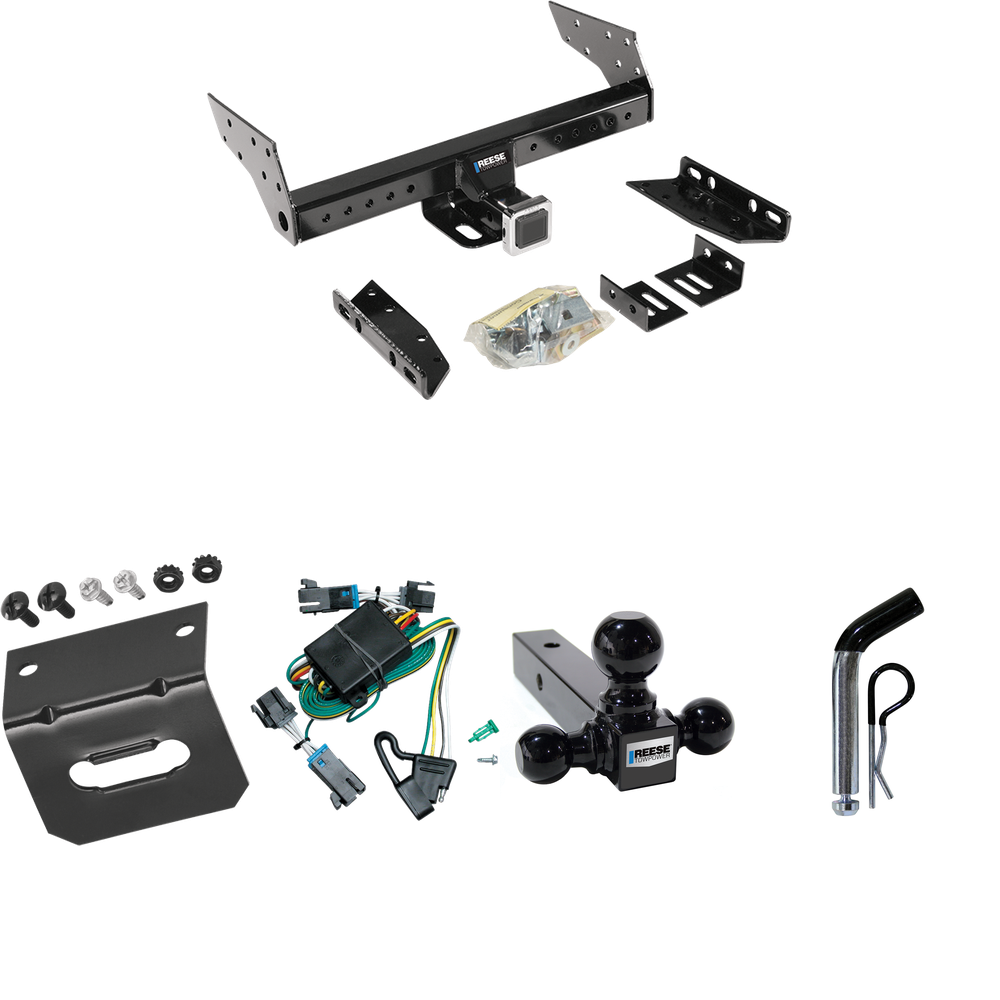 Fits 2000-2002 Chevrolet Express 1500 Trailer Hitch Tow PKG w/ 4-Flat Wiring Harness + Triple Ball Ball Mount 1-7/8" & 2" & 2-5/16" Trailer Balls + Pin/Clip + Wiring Bracket By Reese Towpower