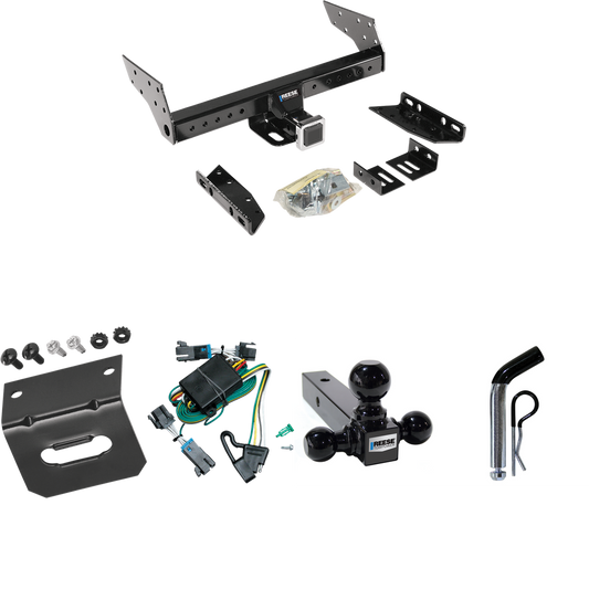 Fits 2000-2002 Chevrolet Express 1500 Trailer Hitch Tow PKG w/ 4-Flat Wiring Harness + Triple Ball Ball Mount 1-7/8" & 2" & 2-5/16" Trailer Balls + Pin/Clip + Wiring Bracket By Reese Towpower