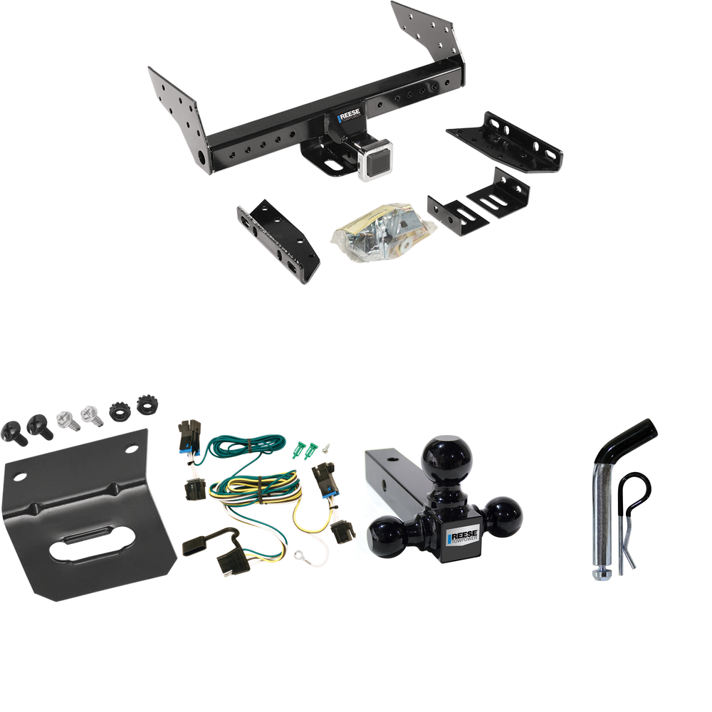 Fits 2003-2023 Chevrolet Express 3500 Trailer Hitch Tow PKG w/ 4-Flat Wiring Harness + Triple Ball Ball Mount 1-7/8" & 2" & 2-5/16" Trailer Balls + Pin/Clip + Wiring Bracket By Reese Towpower