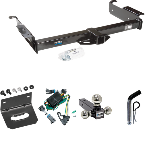 Fits 2000-2002 Chevrolet Express 1500 Trailer Hitch Tow PKG w/ 4-Flat Wiring Harness + Triple Ball Ball Mount 1-7/8" & 2" & 2-5/16" Trailer Balls + Pin/Clip + Wiring Bracket By Reese Towpower