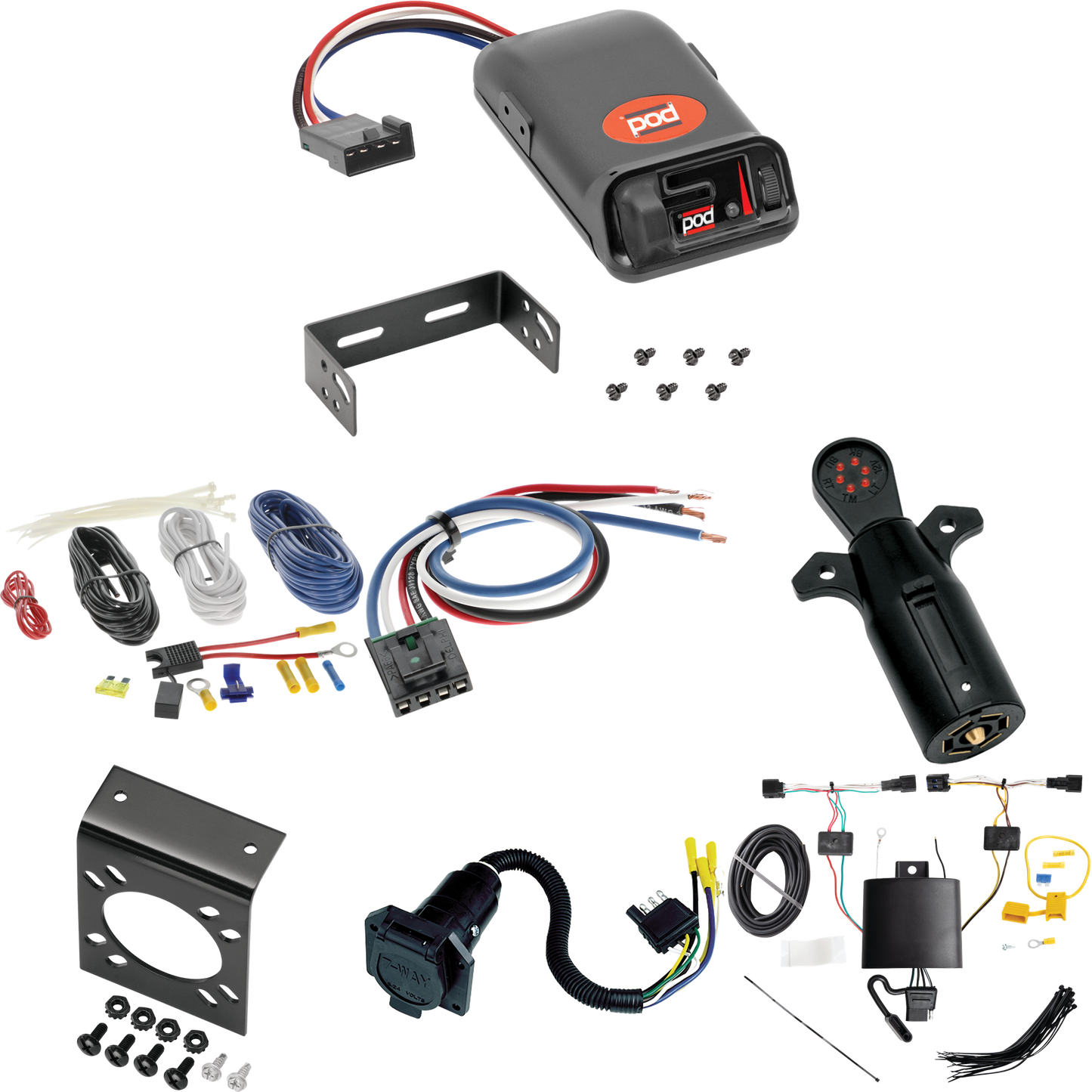Fits 2023-2023 KIA Sportage 7-Way RV Wiring + Pro Series POD Brake Control + Generic BC Wiring Adapter + 7-Way Tester By Tekonsha