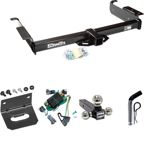 Fits 2000-2002 GMC Savana 2500 Trailer Hitch Tow PKG w/ 4-Flat Wiring Harness + Triple Ball Ball Mount 1-7/8" & 2" & 2-5/16" Trailer Balls + Pin/Clip + Wiring Bracket By Draw-Tite