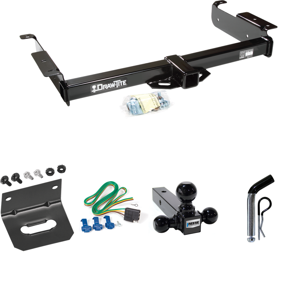 Fits 1996-1999 Chevrolet Express 2500 Trailer Hitch Tow PKG w/ 4-Flat Wiring Harness + Triple Ball Ball Mount 1-7/8" & 2" & 2-5/16" Trailer Balls + Pin/Clip + Wiring Bracket By Draw-Tite