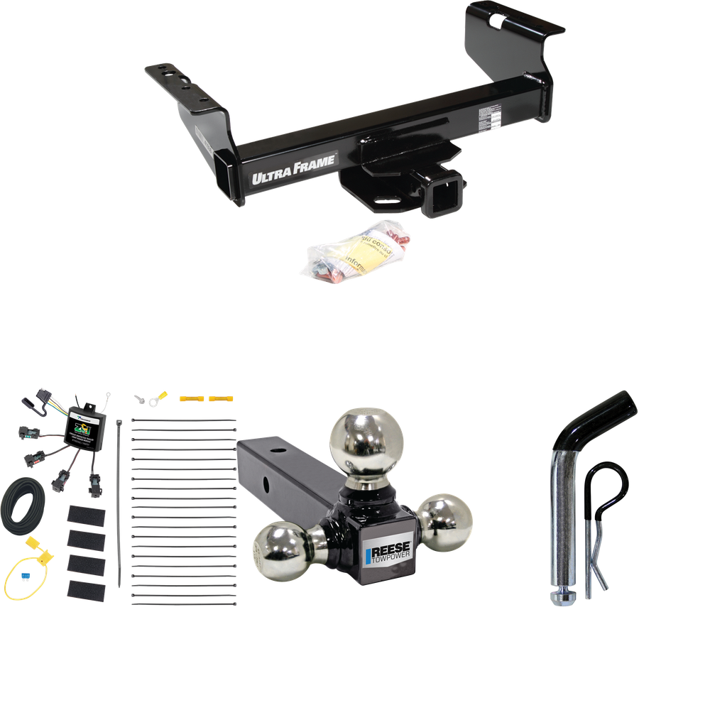 Fits 2008-2010 Dodge Ram 5500 Trailer Hitch Tow PKG w/ 4-Flat Zero Contact "No Splice" Wiring Harness + Triple Ball Ball Mount 1-7/8" & 2" & 2-5/16" Trailer Balls + Pin/Clip (For Cab & Chassis, w/34" Wide Frames Models) By Draw-Tite