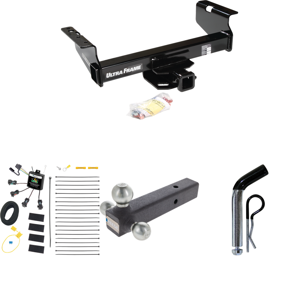 Fits 2001-2007 GMC Sierra 3500 Trailer Hitch Tow PKG w/ 4-Flat Zero Contact "No Splice" Wiring Harness + Triple Ball Ball Mount 1-7/8" & 2" & 2-5/16" Trailer Balls + Pin/Clip (For (Classic), Cab & Chassis, w/34" Wide Frames Models) By Draw-Tite