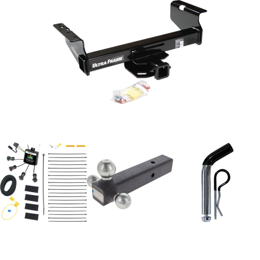 Fits 2001-2007 GMC Sierra 3500 Trailer Hitch Tow PKG w/ 4-Flat Zero Contact "No Splice" Wiring Harness + Triple Ball Ball Mount 1-7/8" & 2" & 2-5/16" Trailer Balls + Pin/Clip (For (Classic), Cab & Chassis, w/34" Wide Frames Models) By Draw-Tite