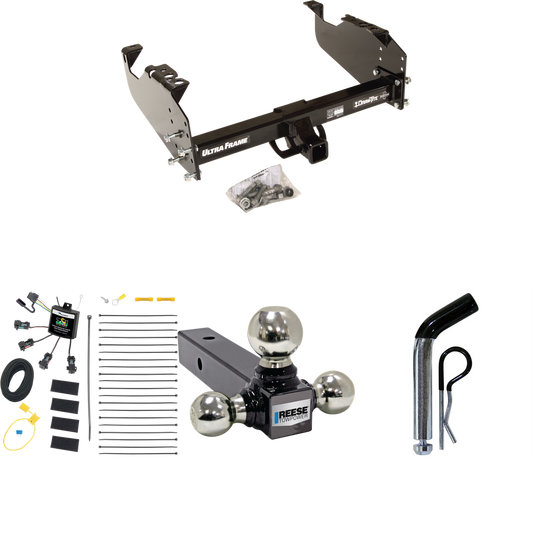 Fits 2008-2010 Dodge Ram 5500 Trailer Hitch Tow PKG w/ 4-Flat Zero Contact "No Splice" Wiring Harness + Triple Ball Ball Mount 1-7/8" & 2" & 2-5/16" Trailer Balls + Pin/Clip (For Cab & Chassis, w/34" Wide Frames Models) By Draw-Tite