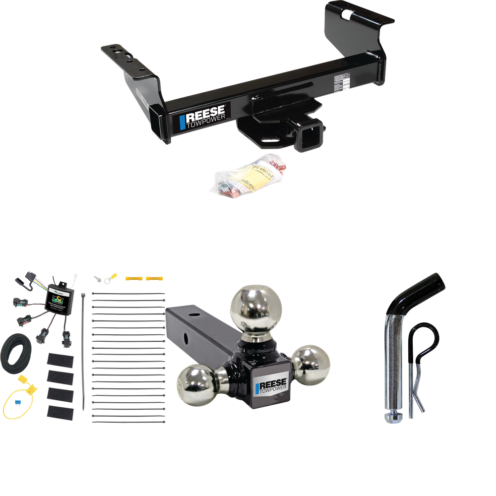 Fits 2007-2010 Dodge Ram 3500 Trailer Hitch Tow PKG w/ 4-Flat Zero Contact "No Splice" Wiring Harness + Triple Ball Ball Mount 1-7/8" & 2" & 2-5/16" Trailer Balls + Pin/Clip (For Cab & Chassis, w/34" Wide Frames Models) By Reese Towpower