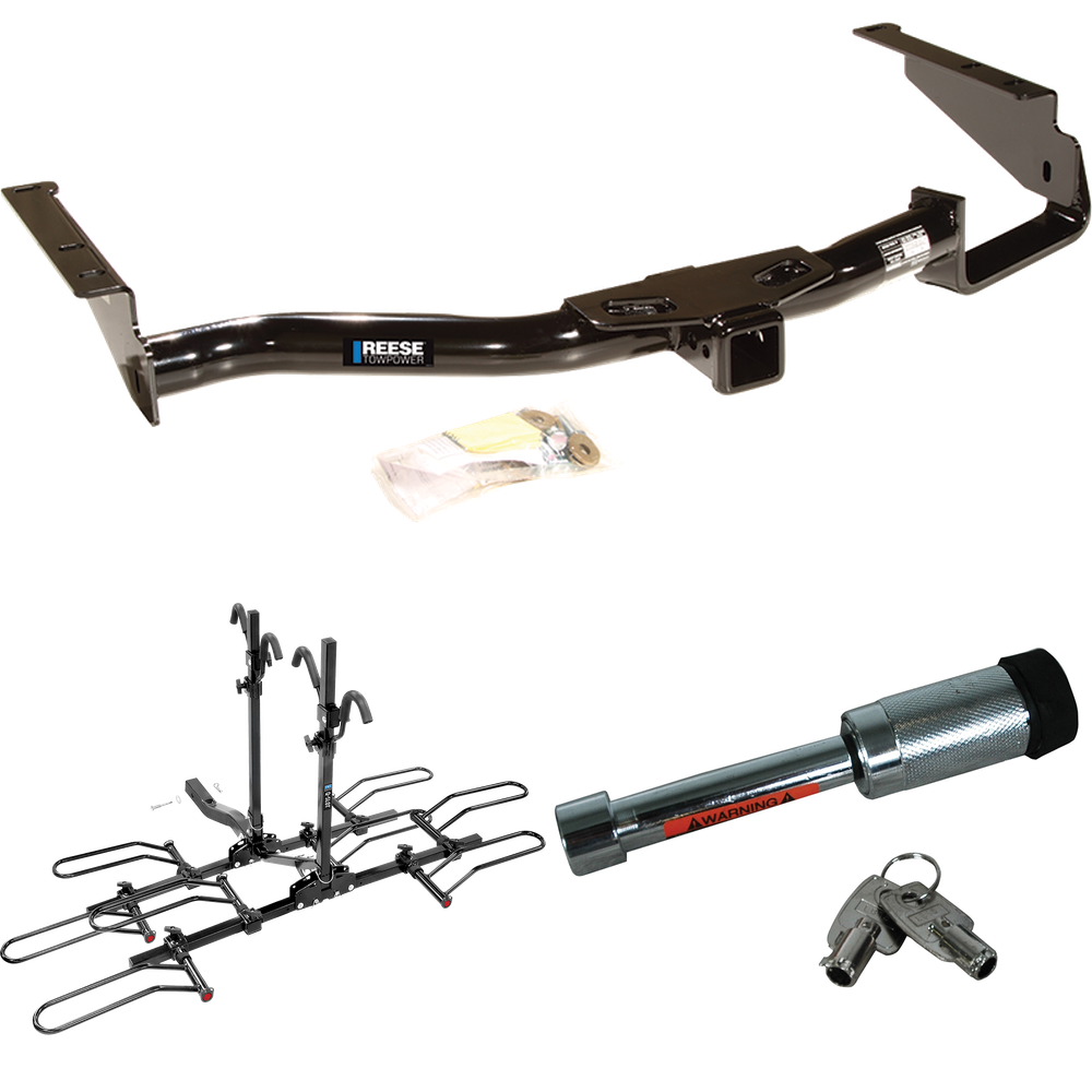 Fits 2007-2009 Lexus RX350 Trailer Hitch Tow PKG w/ 4 Bike Plaform Style Carrier Rack + Hitch Lock By Reese Towpower