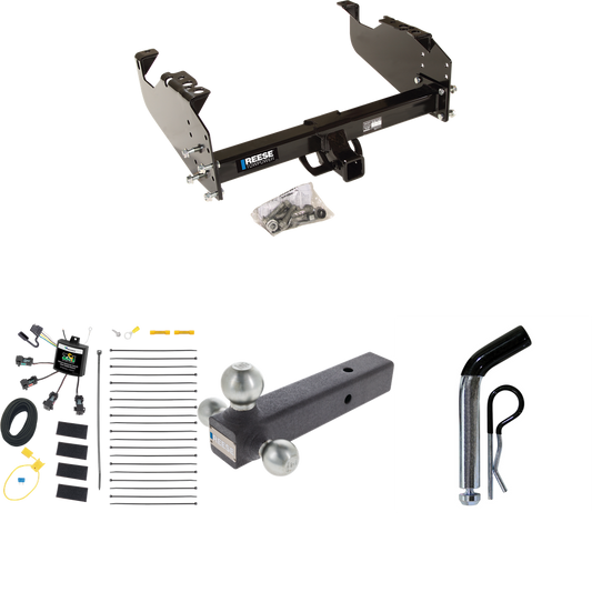 Fits 2008-2010 Dodge Ram 5500 Trailer Hitch Tow PKG w/ 4-Flat Zero Contact "No Splice" Wiring Harness + Triple Ball Ball Mount 1-7/8" & 2" & 2-5/16" Trailer Balls + Pin/Clip (For Cab & Chassis, w/34" Wide Frames Models) By Reese Towpower