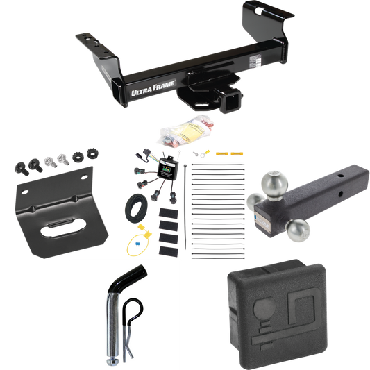 Fits 2007-2010 Dodge Ram 3500 Trailer Hitch Tow PKG w/ 4-Flat Zero Contact "No Splice" Wiring Harness + Triple Ball Ball Mount 1-7/8" & 2" & 2-5/16" Trailer Balls + Pin/Clip + Hitch Cover + Wiring Bracket (For Cab & Chassis, w/34" Wide Frames Models)