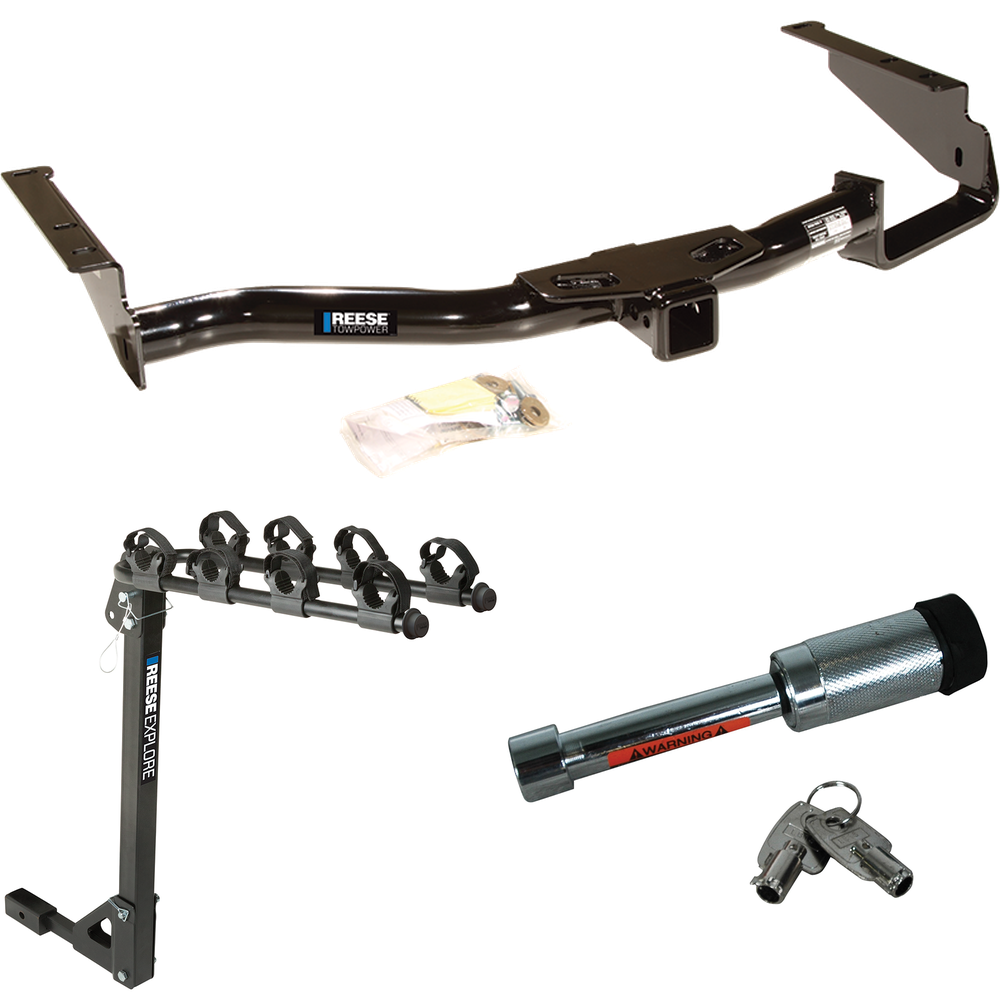 Fits 2006-2008 Lexus RX400h Trailer Hitch Tow PKG w/ 4 Bike Carrier Rack + Hitch Lock By Reese Towpower