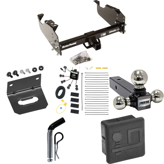 Fits 2008-2009 Sterling Truck Bullet 45 Trailer Hitch Tow PKG w/ 4-Flat Zero Contact "No Splice" Wiring Harness + Triple Ball Ball Mount 1-7/8" & 2" & 2-5/16" Trailer Balls + Pin/Clip + Hitch Cover + Wiring Bracket (For w/34" Wide Frames Models) By D