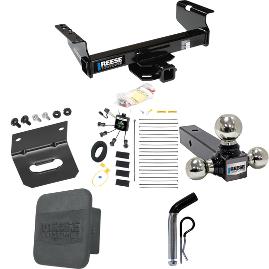 Fits 2007-2023 GMC Sierra 3500 HD Trailer Hitch Tow PKG w/ 4-Flat Zero Contact "No Splice" Wiring Harness + Triple Ball Ball Mount 1-7/8" & 2" & 2-5/16" Trailer Balls + Pin/Clip + Hitch Cover + Wiring Bracket (For Cab & Chassis, w/34" Wide Frames Mod