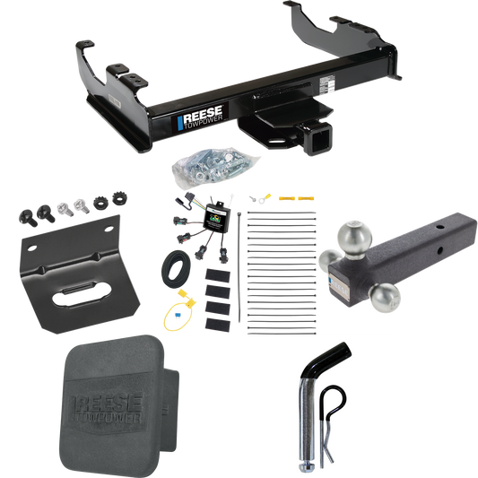 Fits 2001-2007 GMC Sierra 3500 Trailer Hitch Tow PKG w/ 4-Flat Zero Contact "No Splice" Wiring Harness + Triple Ball Ball Mount 1-7/8" & 2" & 2-5/16" Trailer Balls + Pin/Clip + Hitch Cover + Wiring Bracket (For (Classic), Cab & Chassis, w/34" Wide Fr