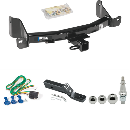 Fits 2009-2014 Ford F-150 Trailer Hitch Tow PKG w/ 4-Flat Wiring + Ball Mount w/ 2" Drop + Interchangeable Ball 1-7/8" & 2" & 2-5/16" By Reese Towpower