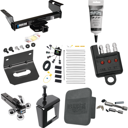 Fits 2008-2010 Dodge Ram 5500 Trailer Hitch Tow PKG w/ 4-Flat Zero Contact "No Splice" Wiring Harness + Triple Ball Ball Mount 1-7/8" & 2" & 2-5/16" Trailer Balls w/ Tow Hook + Dual Hitch & Coupler Locks + Hitch Cover + Wiring Bracket + Wiring Tester