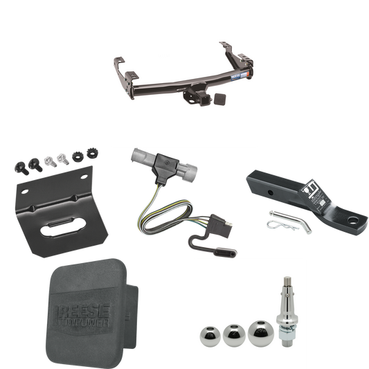 Fits 1987-1996 Ford F-350 Trailer Hitch Tow PKG w/ 4-Flat Wiring + Ball Mount w/ 2" Drop + Interchangeable Ball 1-7/8" & 2" & 2-5/16" + Wiring Bracket + Hitch Cover By Reese Towpower