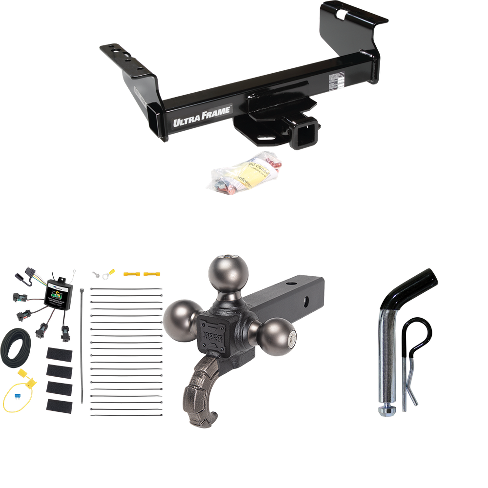 Fits 2008-2010 Dodge Ram 4500 Trailer Hitch Tow PKG w/ 4-Flat Zero Contact "No Splice" Wiring Harness + Triple Ball Ball Mount 1-7/8" & 2" & 2-5/16" Trailer Balls w/ Tow Hook + Pin/Clip (For Cab & Chassis, w/34" Wide Frames Models) By Draw-Tite