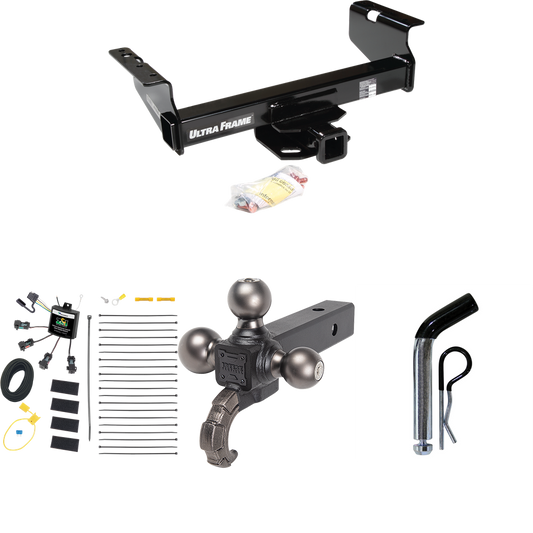 Fits 2008-2010 Dodge Ram 4500 Trailer Hitch Tow PKG w/ 4-Flat Zero Contact "No Splice" Wiring Harness + Triple Ball Ball Mount 1-7/8" & 2" & 2-5/16" Trailer Balls w/ Tow Hook + Pin/Clip (For Cab & Chassis, w/34" Wide Frames Models) By Draw-Tite