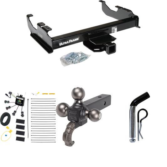 Fits 2001-2007 Chevrolet Silverado 3500 Trailer Hitch Tow PKG w/ 4-Flat Zero Contact "No Splice" Wiring Harness + Triple Ball Ball Mount 1-7/8" & 2" & 2-5/16" Trailer Balls w/ Tow Hook + Pin/Clip (For (Classic), Cab & Chassis, w/34" Wide Frames Model