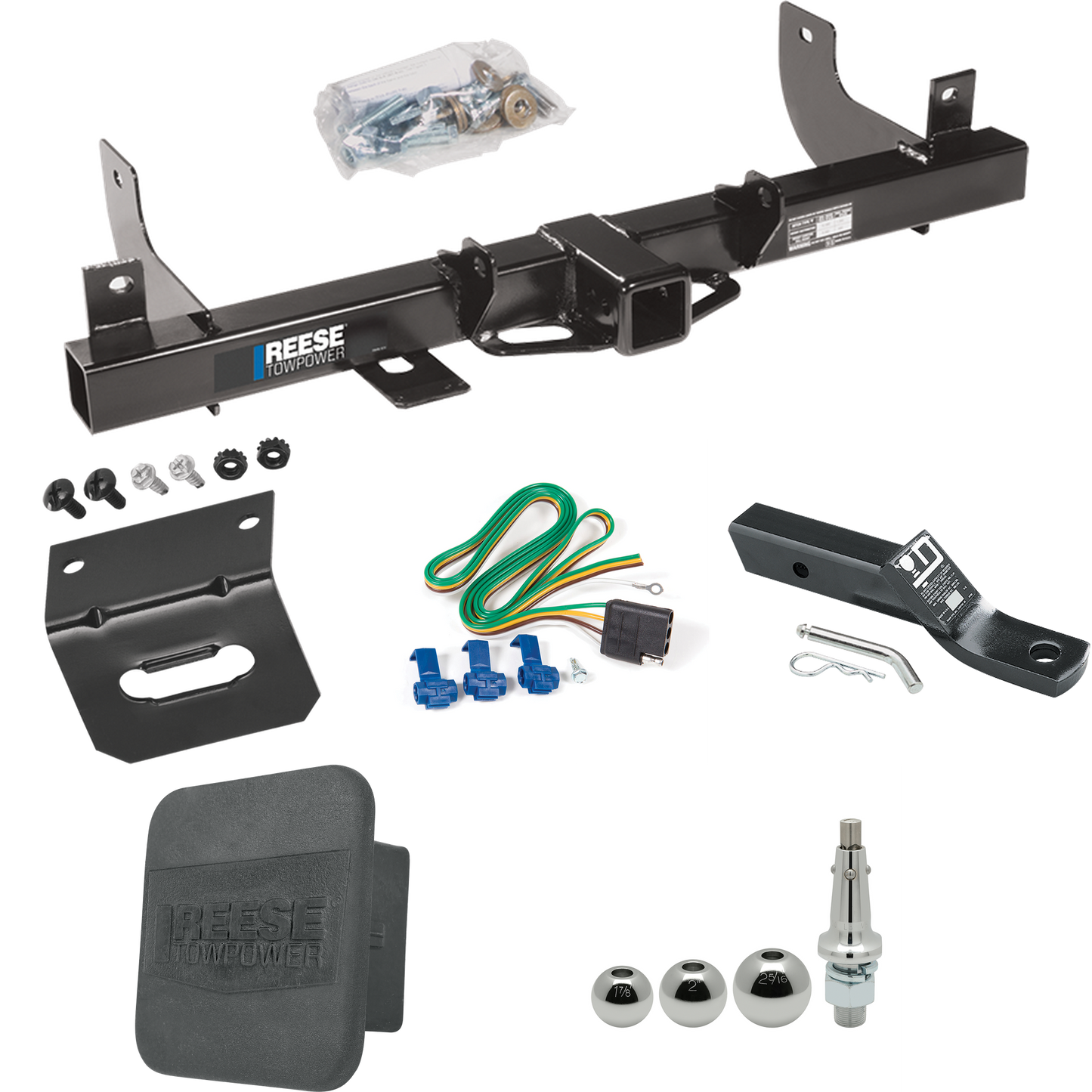 Fits 2006-2008 Lincoln Mark LT Trailer Hitch Tow PKG w/ 4-Flat Wiring + Ball Mount w/ 2" Drop + Interchangeable Ball 1-7/8" & 2" & 2-5/16" + Wiring Bracket + Hitch Cover (For (Built After 8/2005) Models) By Reese Towpower