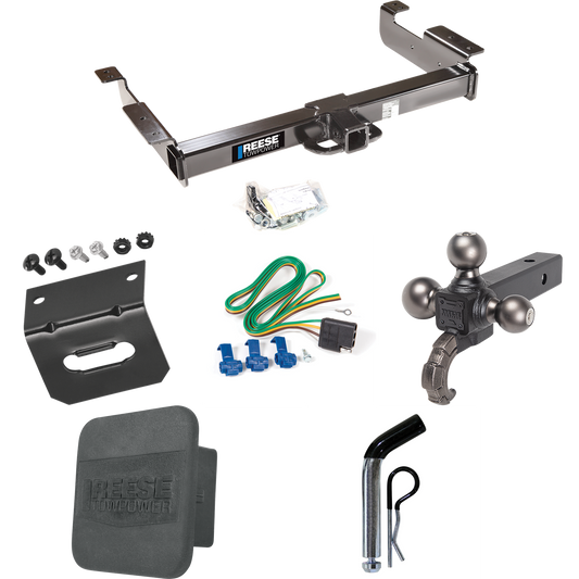 Fits 1996-1999 GMC Savana 2500 Trailer Hitch Tow PKG w/ 4-Flat Wiring Harness + Triple Ball Ball Mount 1-7/8" & 2" & 2-5/16" Trailer Balls w/ Tow Hook + Pin/Clip + Hitch Cover + Wiring Bracket By Reese Towpower