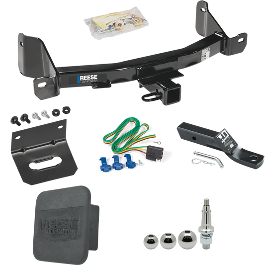 Fits 2009-2014 Ford F-150 Trailer Hitch Tow PKG w/ 4-Flat Wiring + Ball Mount w/ 2" Drop + Interchangeable Ball 1-7/8" & 2" & 2-5/16" + Wiring Bracket + Hitch Cover By Reese Towpower