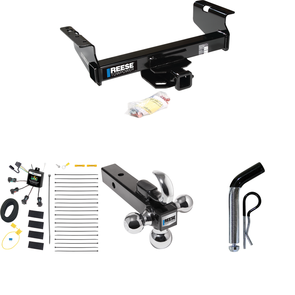 Fits 2008-2010 Dodge Ram 4500 Trailer Hitch Tow PKG w/ 4-Flat Zero Contact "No Splice" Wiring Harness + Triple Ball Ball Mount 1-7/8" & 2" & 2-5/16" Trailer Balls w/ Tow Hook + Pin/Clip (For Cab & Chassis, w/34" Wide Frames Models) By Reese Towpower