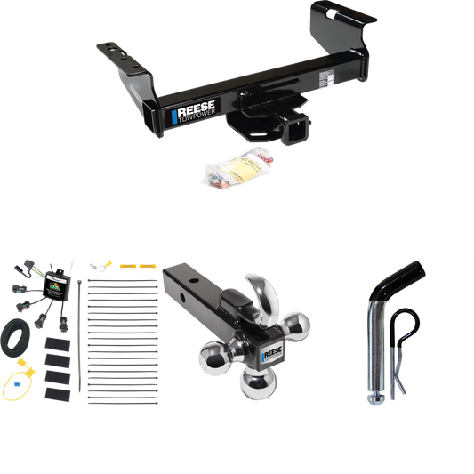 Fits 2008-2010 Dodge Ram 4500 Trailer Hitch Tow PKG w/ 4-Flat Zero Contact "No Splice" Wiring Harness + Triple Ball Ball Mount 1-7/8" & 2" & 2-5/16" Trailer Balls w/ Tow Hook + Pin/Clip (For Cab & Chassis, w/34" Wide Frames Models) By Reese Towpower