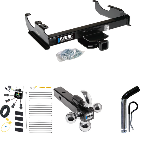 Fits 2007-2019 Chevrolet Silverado 3500 HD Trailer Hitch Tow PKG w/ 4-Flat Zero Contact "No Splice" Wiring Harness + Triple Ball Ball Mount 1-7/8" & 2" & 2-5/16" Trailer Balls w/ Tow Hook + Pin/Clip (For Cab & Chassis, w/34" Wide Frames Models) By Re