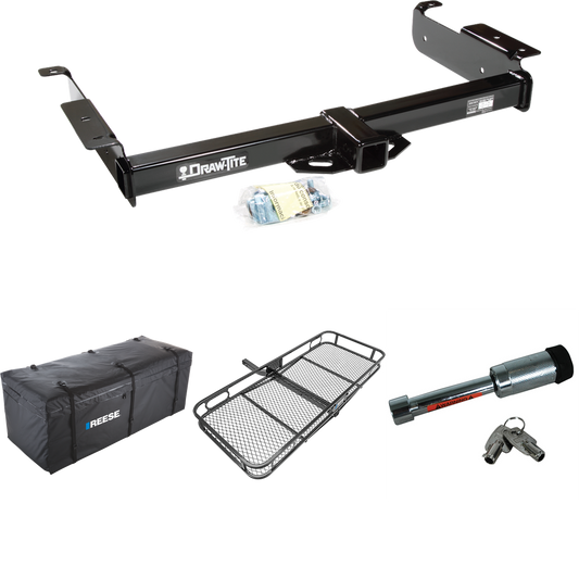 Fits 1996-2023 GMC Savana 3500 Trailer Hitch Tow PKG w/ 60" x 24" Cargo Carrier + Cargo Bag + Hitch Lock By Draw-Tite