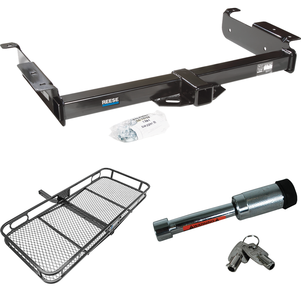 Fits 1996-2014 Chevrolet Express 1500 Trailer Hitch Tow PKG w/ 60" x 24" Cargo Carrier + Hitch Lock By Reese Towpower