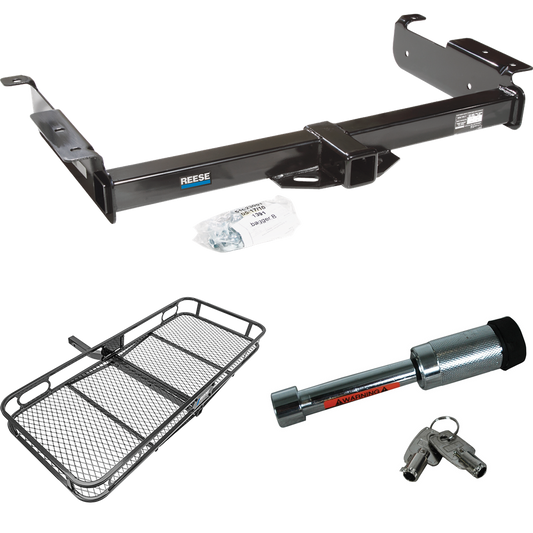 Fits 1996-2014 Chevrolet Express 1500 Trailer Hitch Tow PKG w/ 60" x 24" Cargo Carrier + Hitch Lock By Reese Towpower