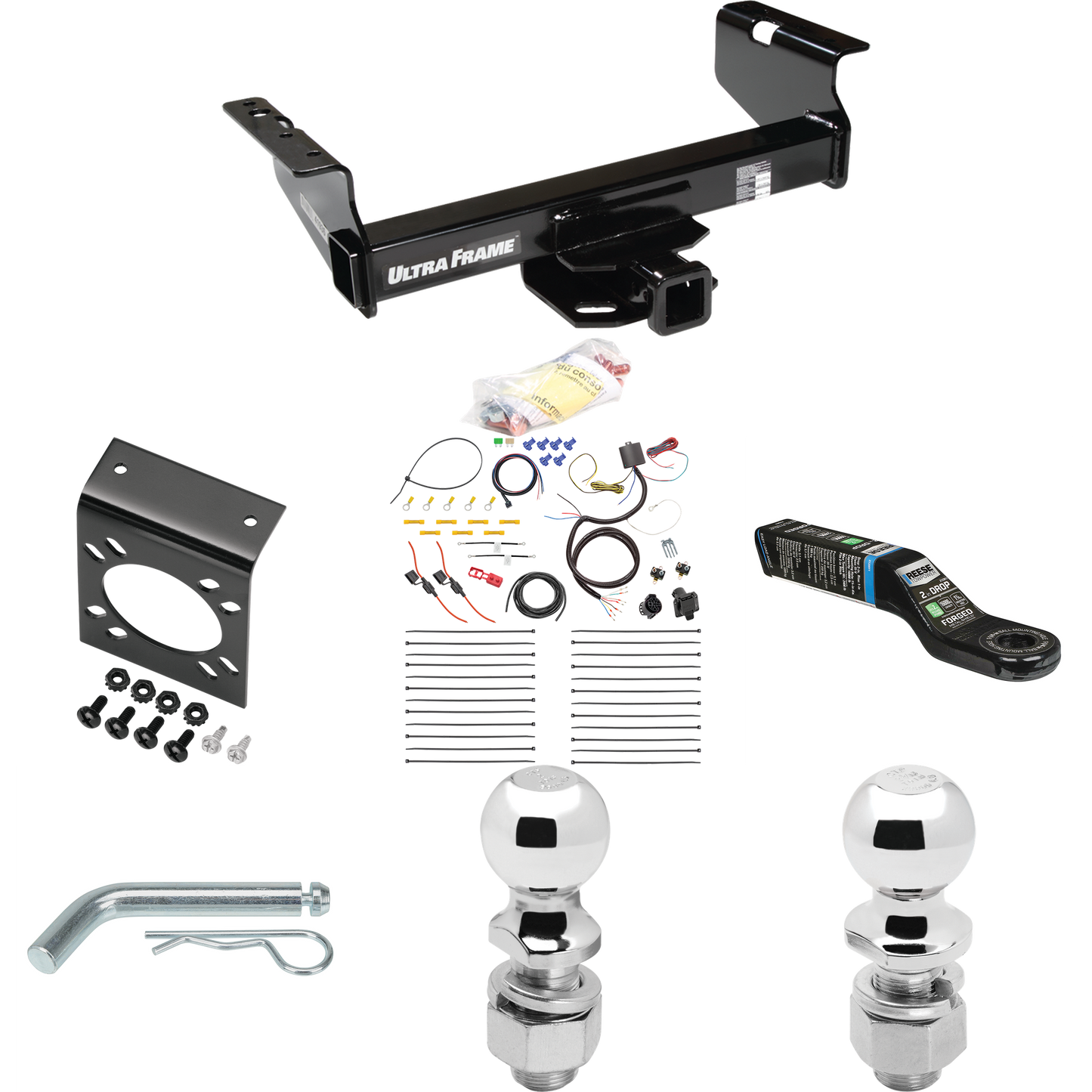 Fits 2007-2019 GMC Sierra 3500 HD Trailer Hitch Tow PKG w/ 7-Way RV Wiring + 2" & 2-5/16" Ball + Drop Mount (For Cab & Chassis, w/34" Wide Frames Models) By Draw-Tite