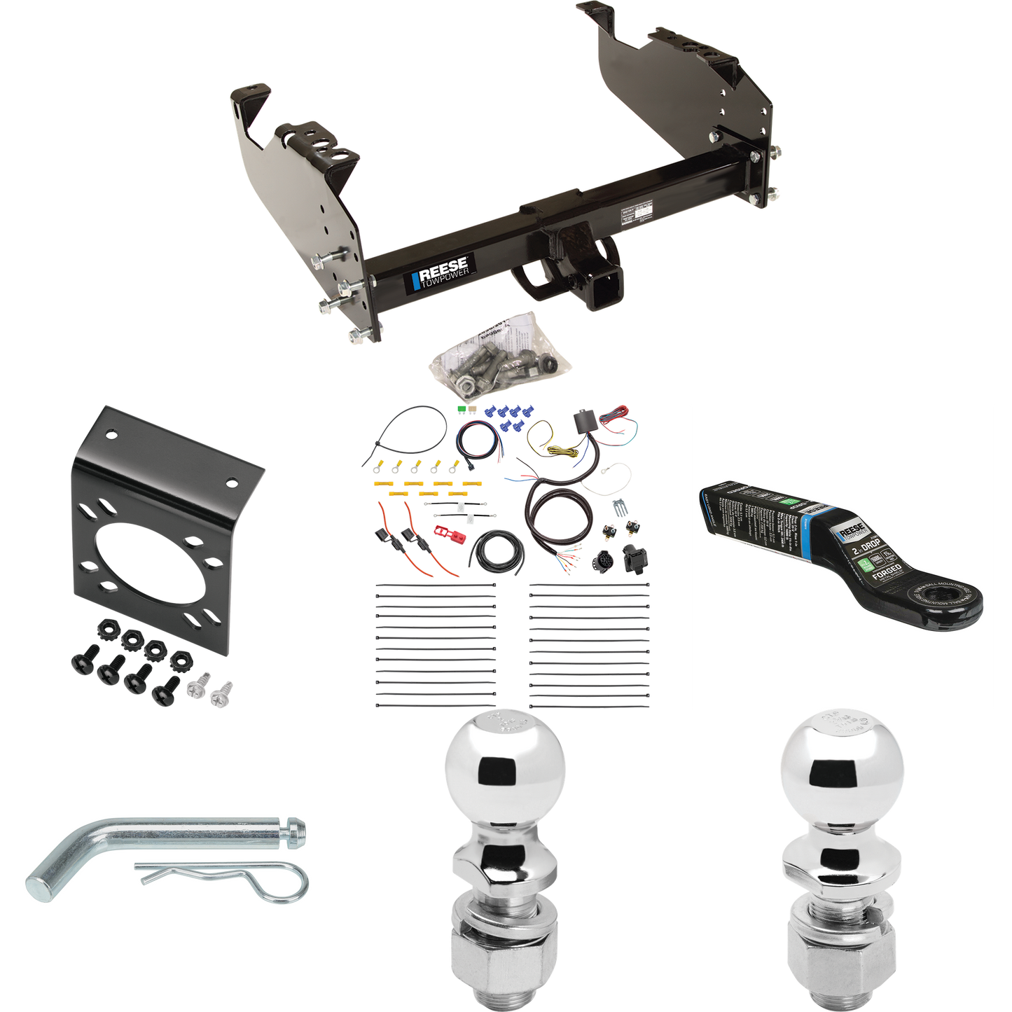 Fits 2008-2010 Dodge Ram 4500 Trailer Hitch Tow PKG w/ 7-Way RV Wiring + 2" & 2-5/16" Ball + Drop Mount (For Cab & Chassis, w/34" Wide Frames Models) By Reese Towpower