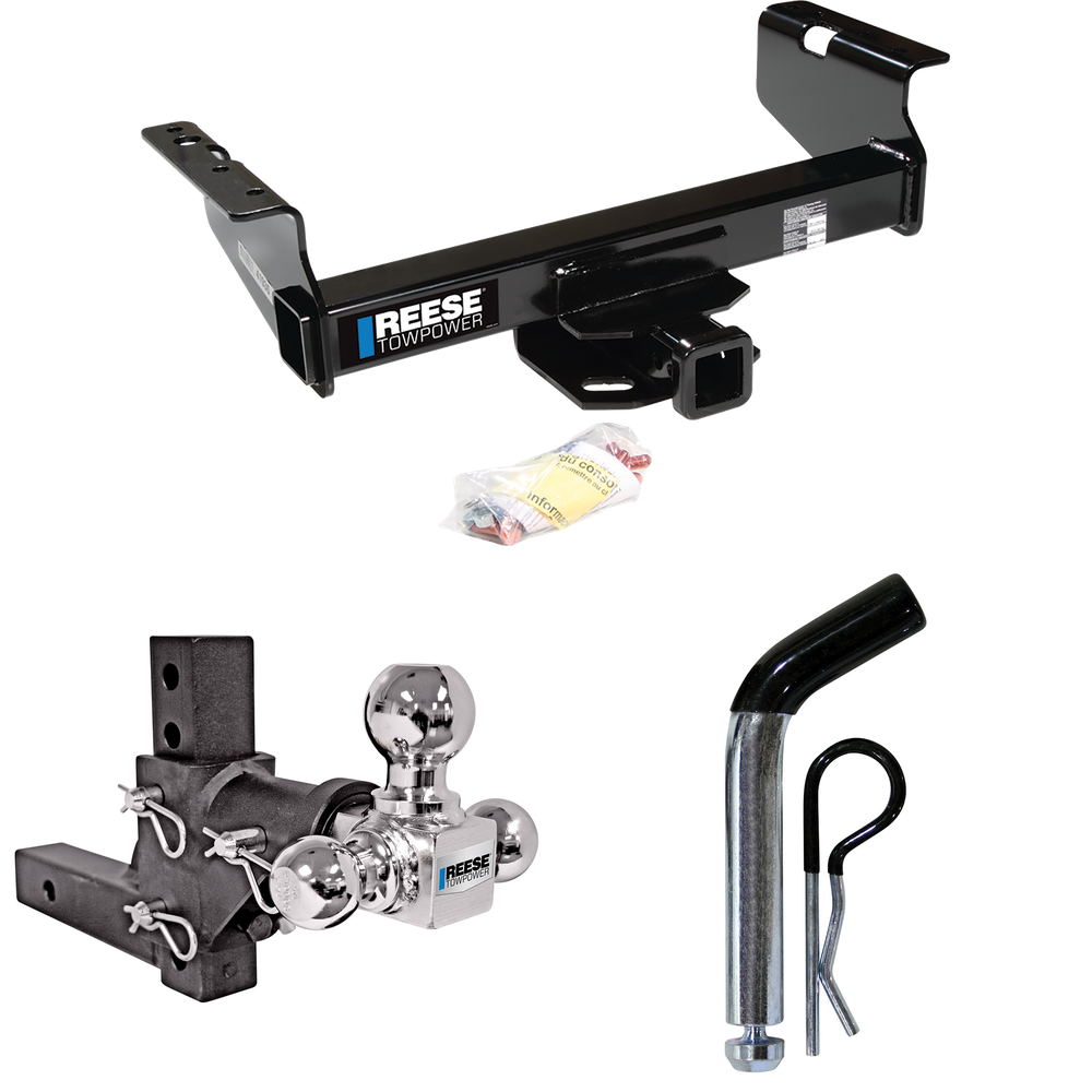 Fits 2011-2012 RAM 5500 Trailer Hitch Tow PKG w/ Adjustable Drop Rise Triple Ball Ball Mount 1-7/8" & 2" & 2-5/16" Trailer Balls + Pin/Clip (For Cab & Chassis, w/34" Wide Frames Models) By Reese Towpower