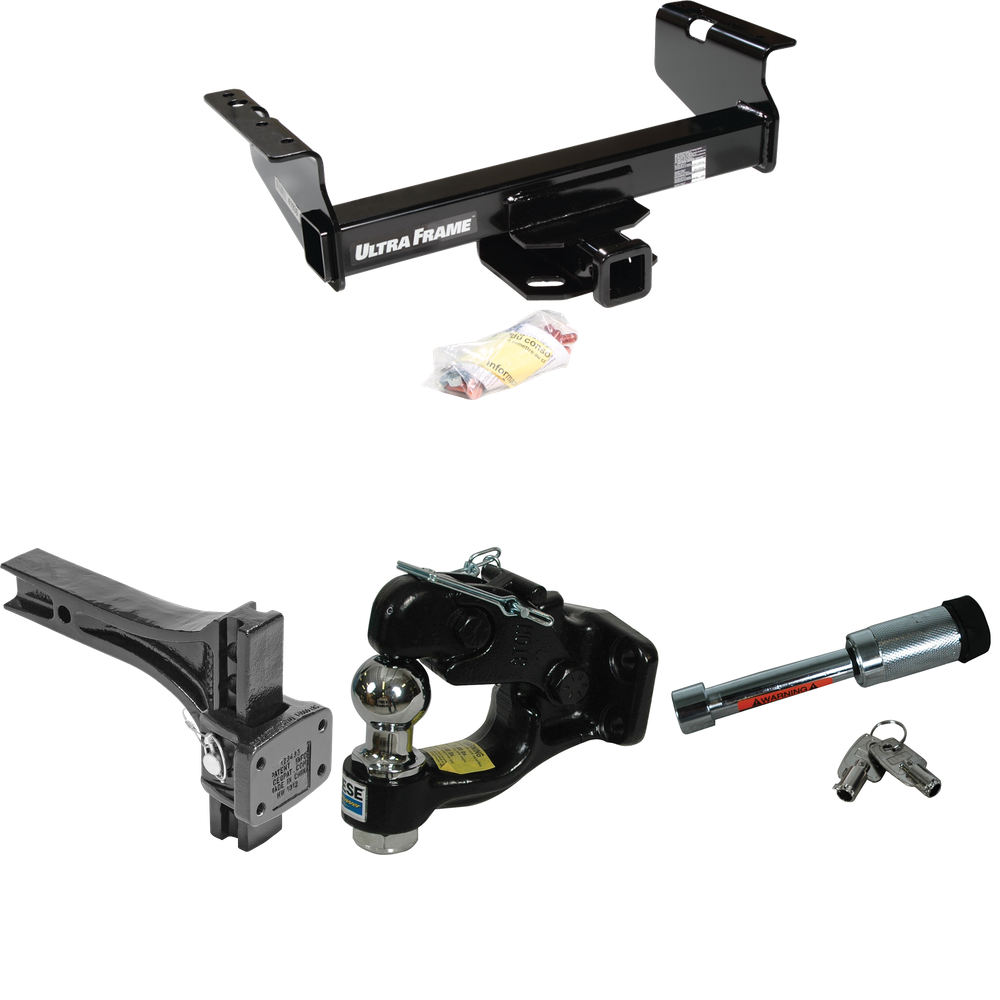 Fits 2001-2007 Chevrolet Silverado 3500 Trailer Hitch Tow PKG w/ Adjustable Pintle Hook Mounting Plate + Pintle Hook & 1-7/8" Ball Combination + Hitch Lock (For (Classic), Cab & Chassis, w/34" Wide Frames Models) By Draw-Tite