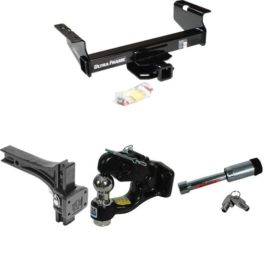 Fits 2001-2007 Chevrolet Silverado 3500 Trailer Hitch Tow PKG w/ Adjustable Pintle Hook Mounting Plate + Pintle Hook & 1-7/8" Ball Combination + Hitch Lock (For (Classic), Cab & Chassis, w/34" Wide Frames Models) By Draw-Tite