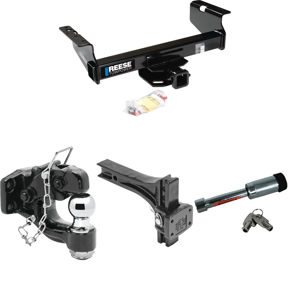 Fits 2008-2010 Dodge Ram 5500 Trailer Hitch Tow PKG w/ Adjustable Pintle Hook Mounting Plate + Pintle Hook & 2" Ball Combination + Hitch Lock (For Cab & Chassis, w/34" Wide Frames Models) By Reese Towpower