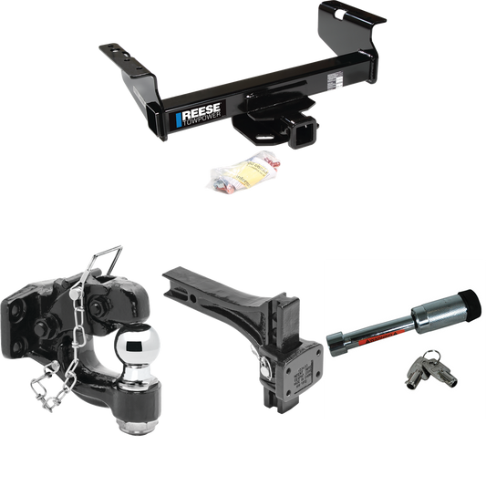 Fits 2008-2010 Dodge Ram 5500 Trailer Hitch Tow PKG w/ Adjustable Pintle Hook Mounting Plate + Pintle Hook & 2" Ball Combination + Hitch Lock (For Cab & Chassis, w/34" Wide Frames Models) By Reese Towpower